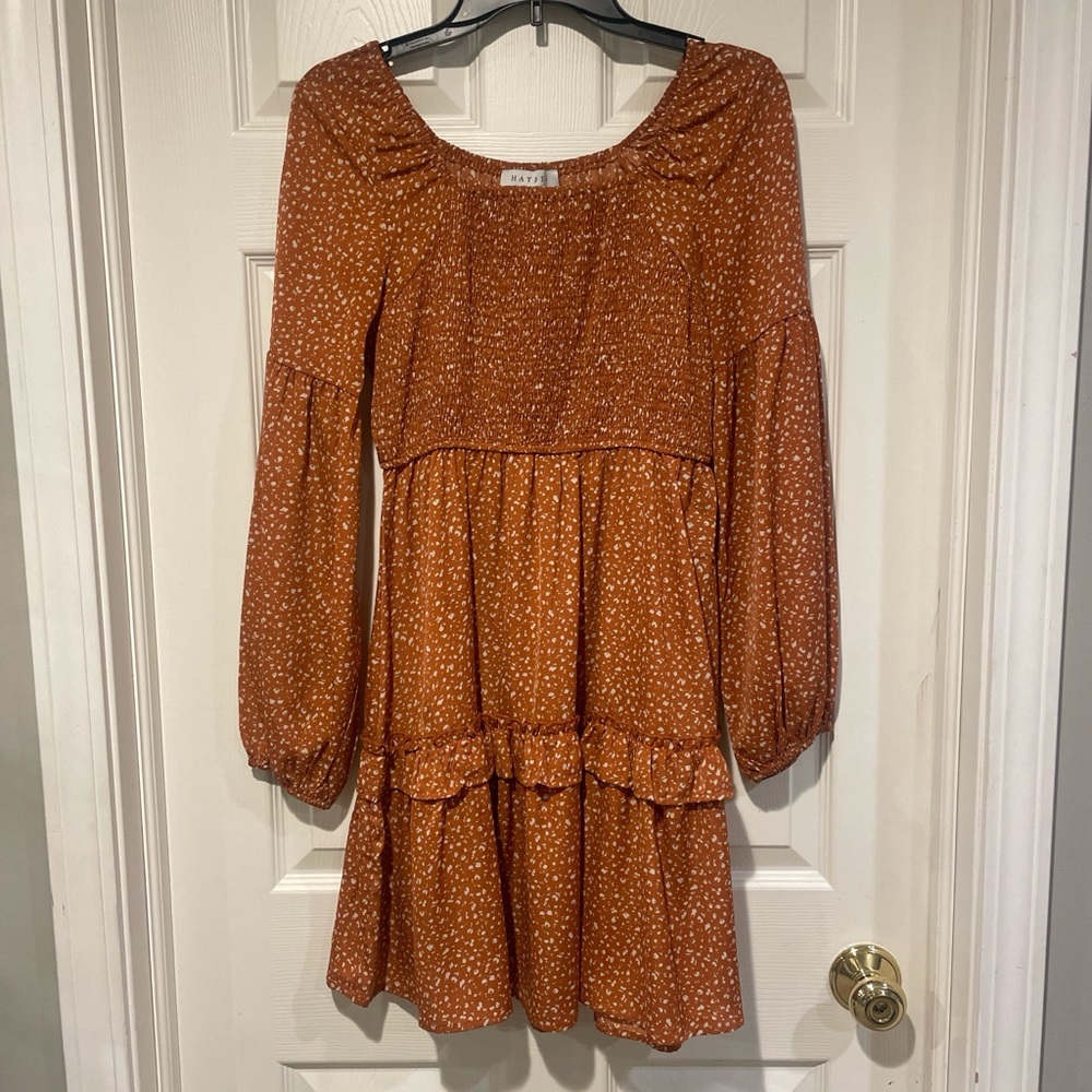 Hayden Rust Floral Long Sleeve Tiered Mini Dress